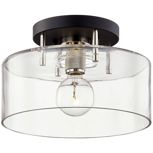 Bergamot Station 1 Light 12.25 inch Textured Black and Polished Nickel Semi Flush Ceiling Light