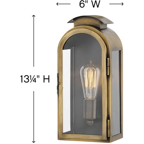 Heritage Rowley LED 13 inch Light Antique Brass Outdoor Wall Mount Lantern, Small