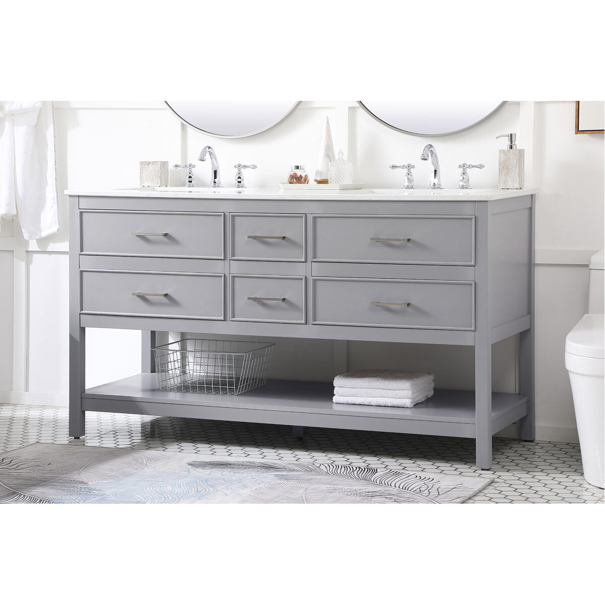 Sinclaire 60 X 22 X 34 inch Gray Vanity Sink Set
