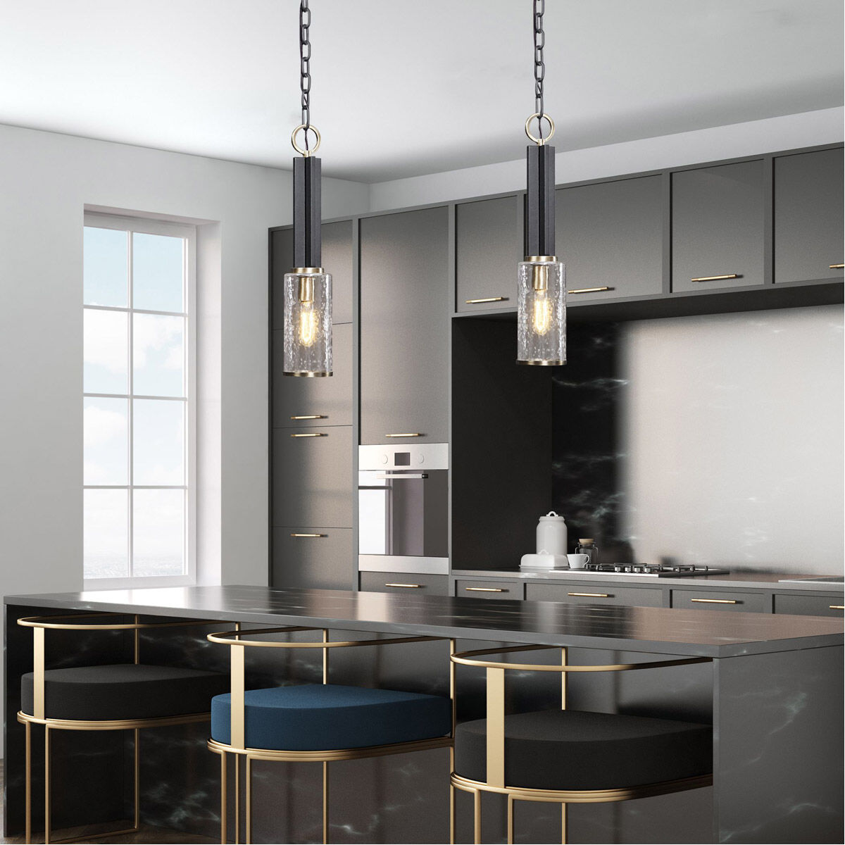 Jarsdel 1 Light 5 inch Black and Antique Brass Mini Pendant Ceiling Light