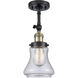 Franklin Restoration Bellmont LED 6 inch Black Antique Brass Semi-Flush Mount Ceiling Light in Seedy Glass, Franklin Restoration