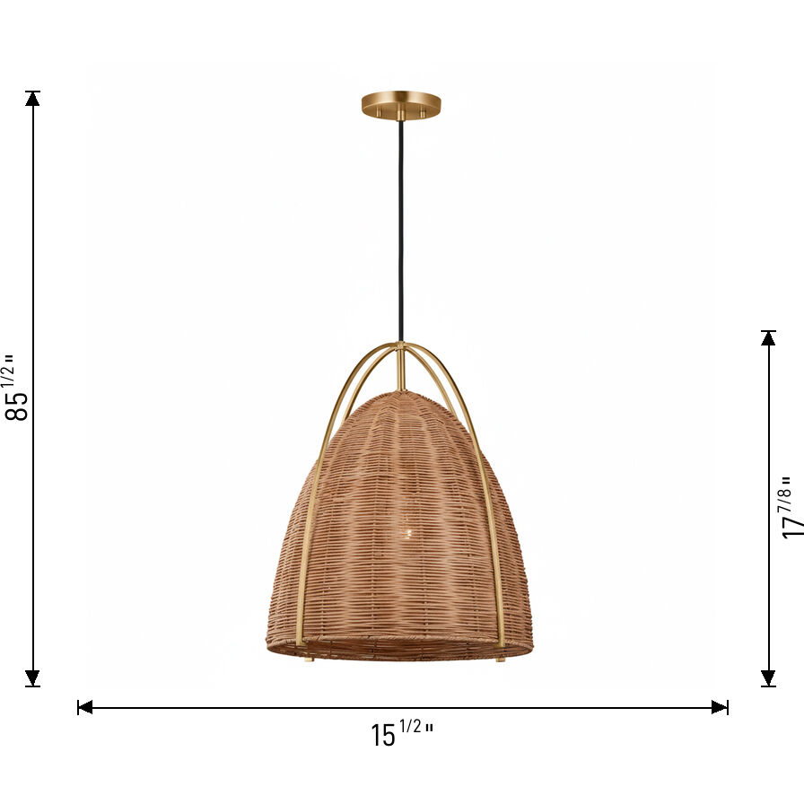 Sean Lavin Norman 1 Light 15.5 inch Satin Brass with Chalk Wicker Pendant Ceiling Light