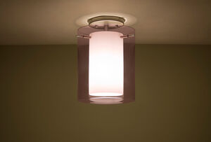 Pahu LED 8 inch Satin Nickel Semi-Flush Mount Ceiling Light in Transparent Amethyst/Opal Glass