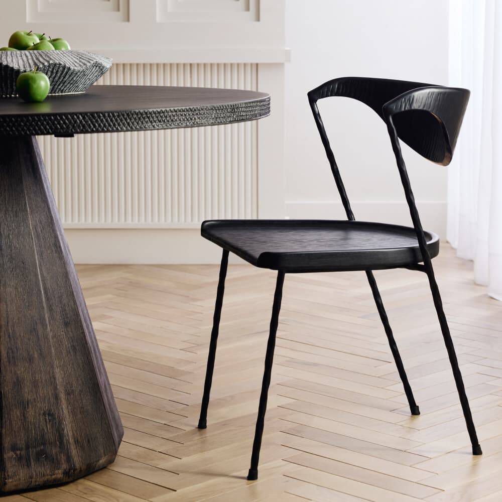 Fletcher Ebony and Blackened Iron Dining Chair