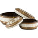 Banjhara 12 inch Natural Bone/Teak Boxes, Round, Set of 2
