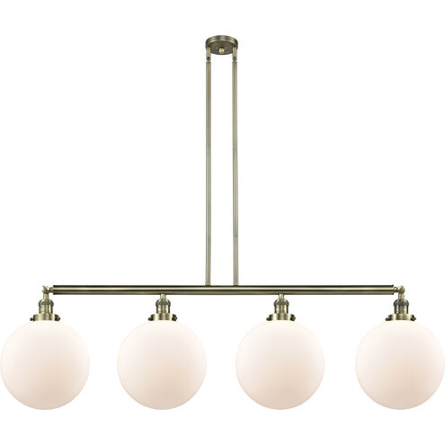 Franklin Restoration XX-Large Beacon 4 Light 56 inch Antique Brass Island Light Ceiling Light in Matte White Glass, Franklin Restoration