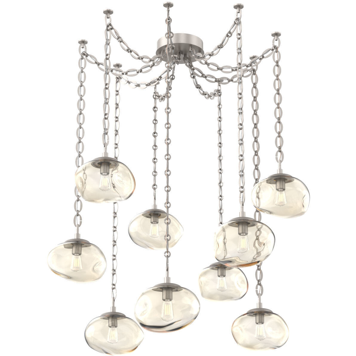 Nova 9 Light 19 inch Beige Silver Swag Multi-Pendant Ceiling Light in Amber, Oval Chain