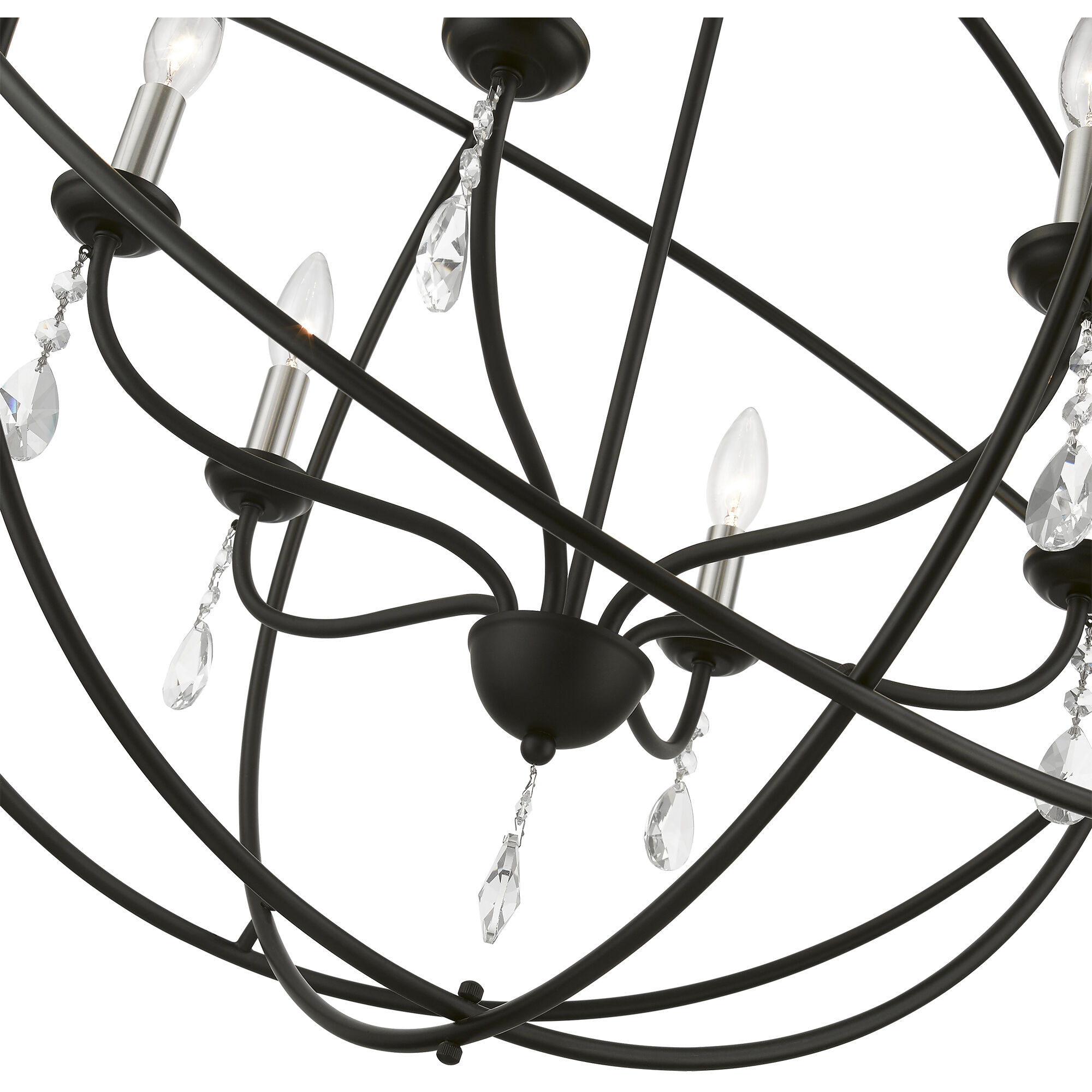 Aria 6 Light 28 inch Black with Brushed Nickel Finish Candles Pendant Chandelier Ceiling Light, Globe