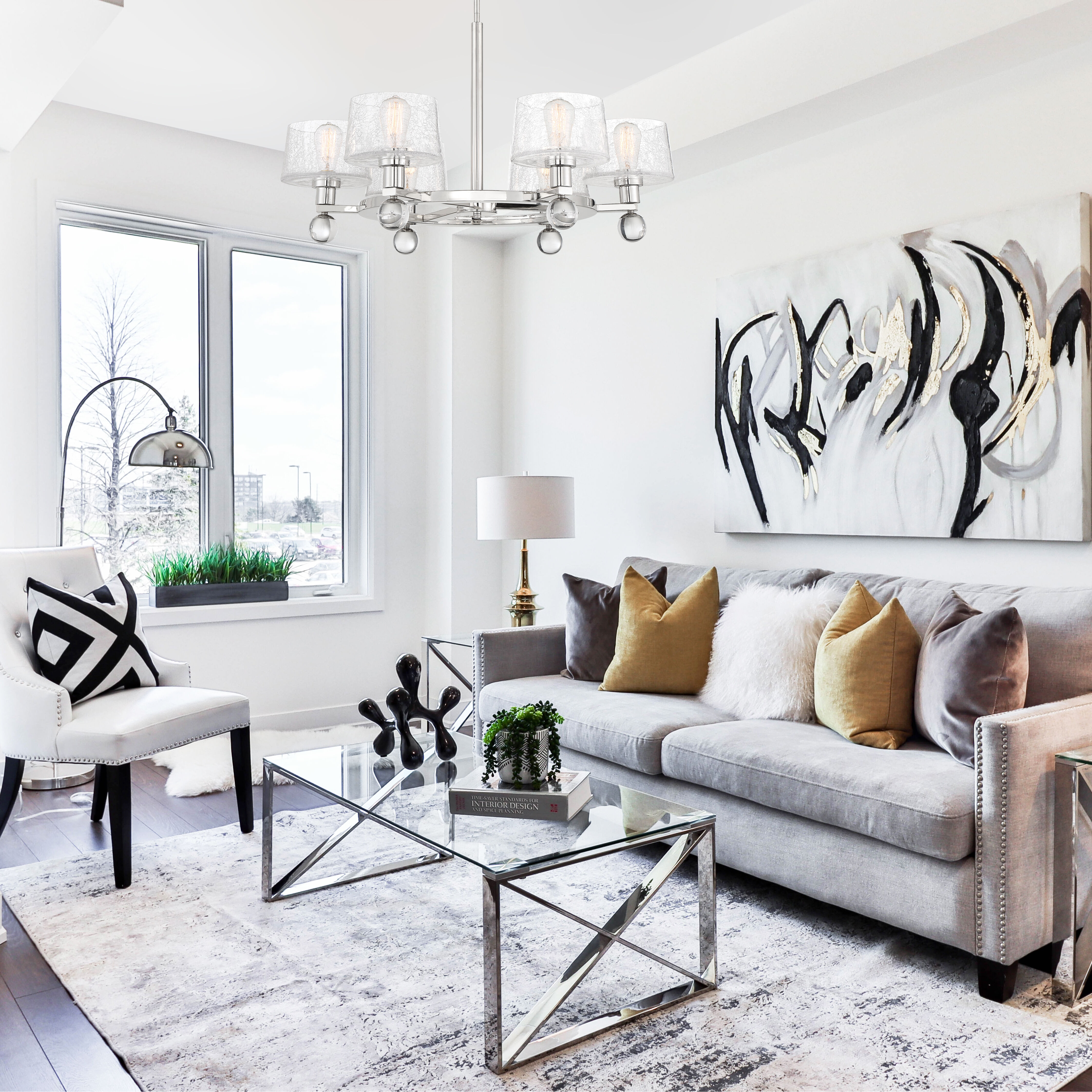 Hanover 6 Light 32 inch Polished Nickel Chandelier Ceiling Light, Essentials