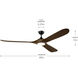 Mylo 80 inch Satin Black with Aged Walnut Blades Ceiling Fan