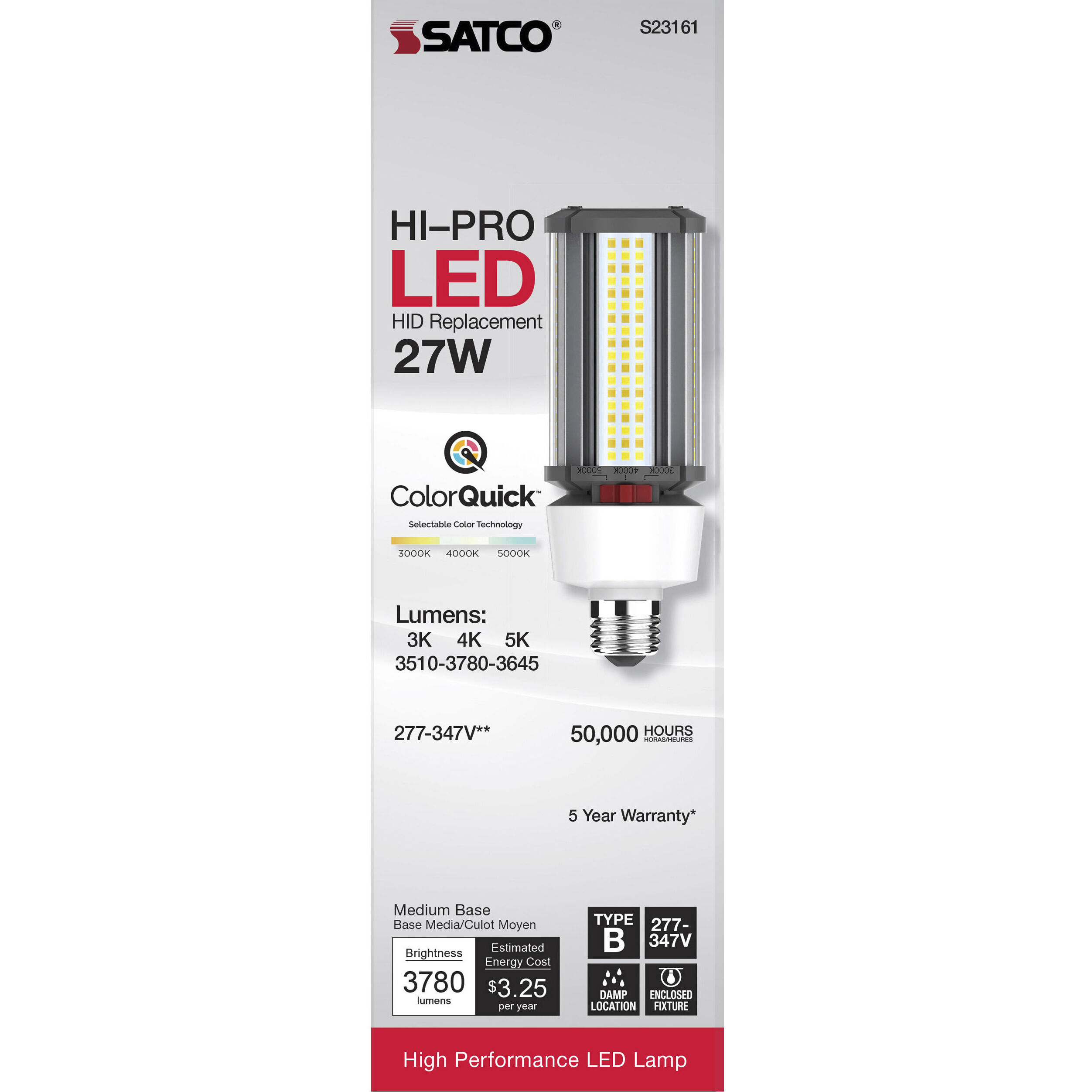 Lumos LED Medium 27 watt 277-347 3000K/4000K/5000K HID Replacements, HID Replacements