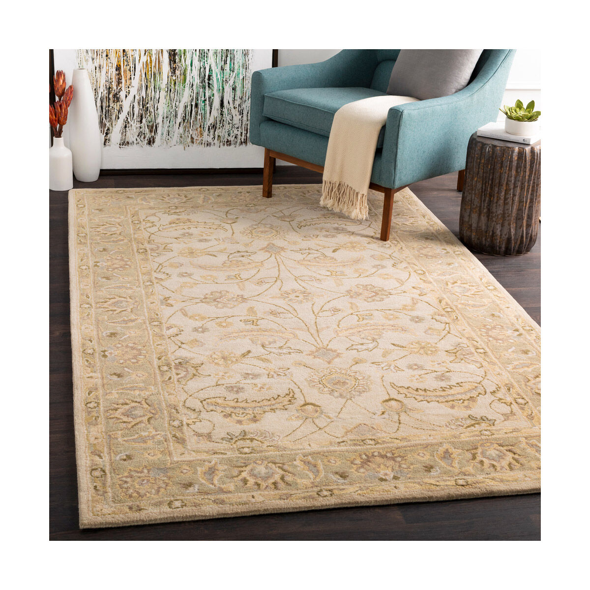 Caesar 168 X 120 inch Ivory/Dark Green/Light Gray/Sage/Khaki Rugs in 10 x 14, Wool
