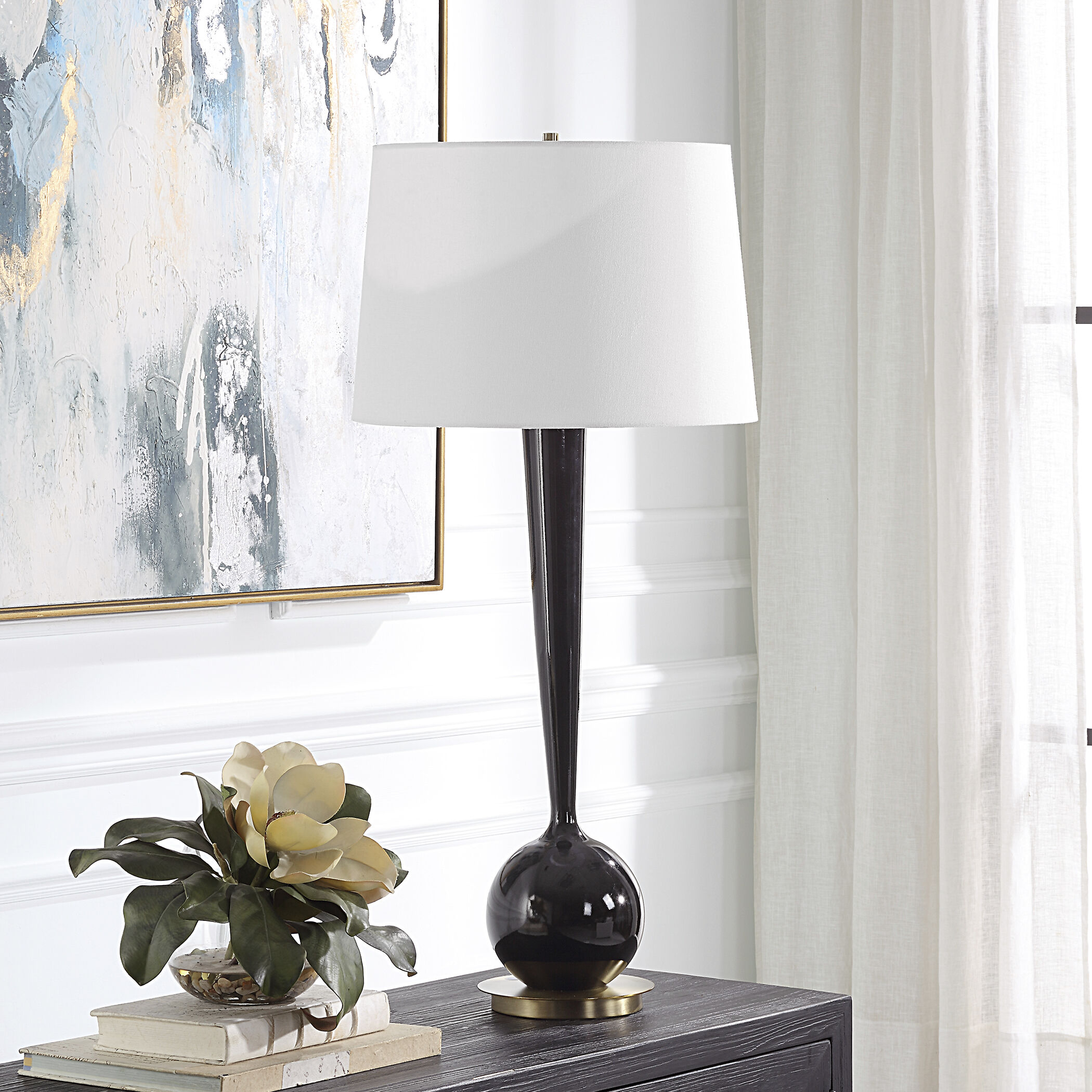 Brielle 35 inch 150.00 watt Black Glaze and Brushed Brass Table Lamp Portable Light