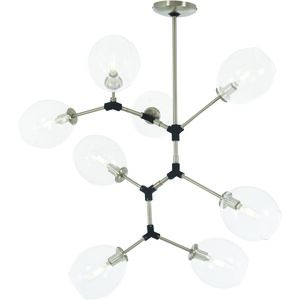 Nexpo 8 Light 24.63 inch Brushed Nickel W/Black Accents Chandelier Ceiling Light, Pendant