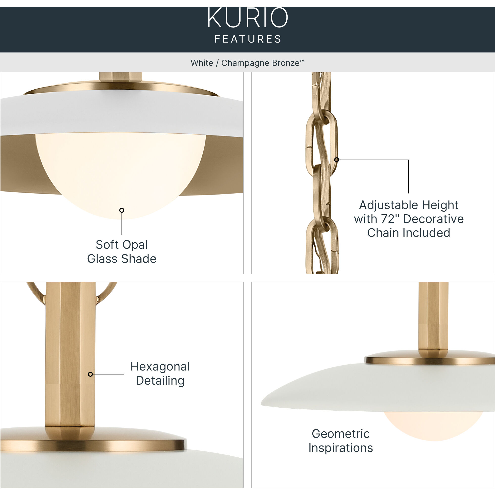 Kurio 1 Light White Pendant Ceiling Light