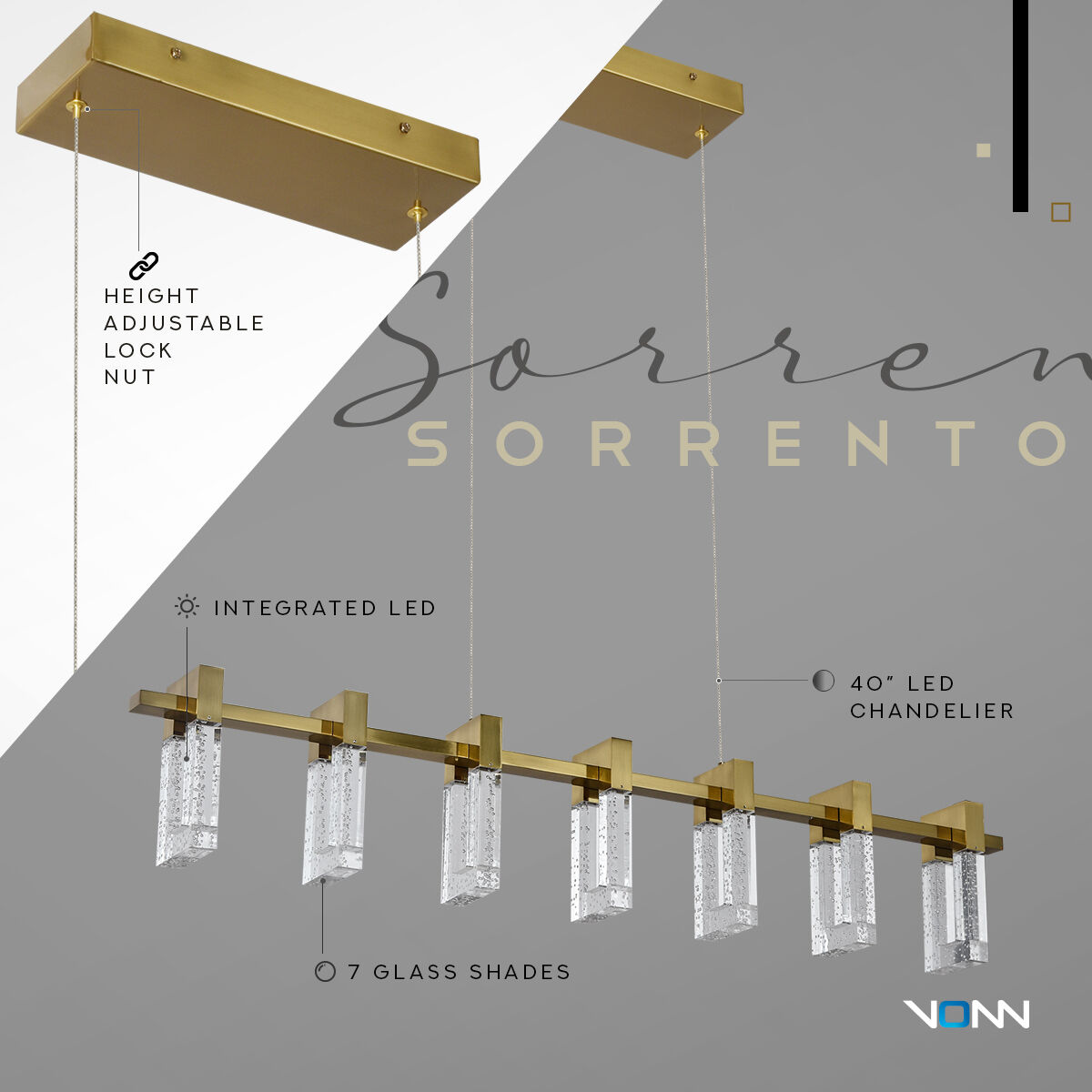 Artisan Collection/SORRENTO Series Linear Chandelier Ceiling Light in Antique Brass