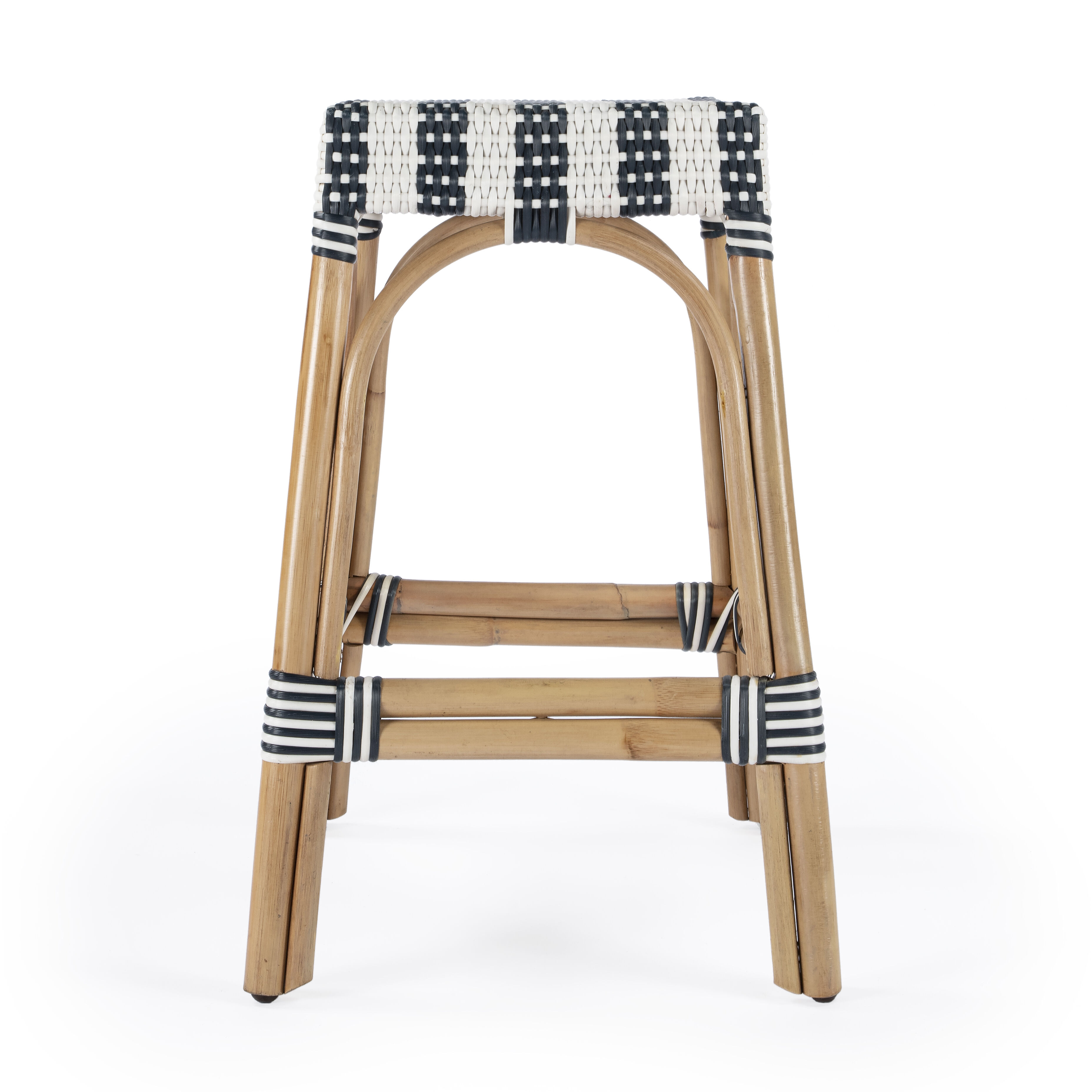 Robias Rectangular Rattan 24.5" Counter Stool in White and Navy Stripe