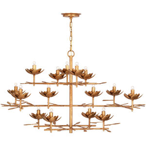 Julie Neill Clementine LED 48 inch Antique Gold Leaf Low Wide Tiered Chandelier Ceiling Light