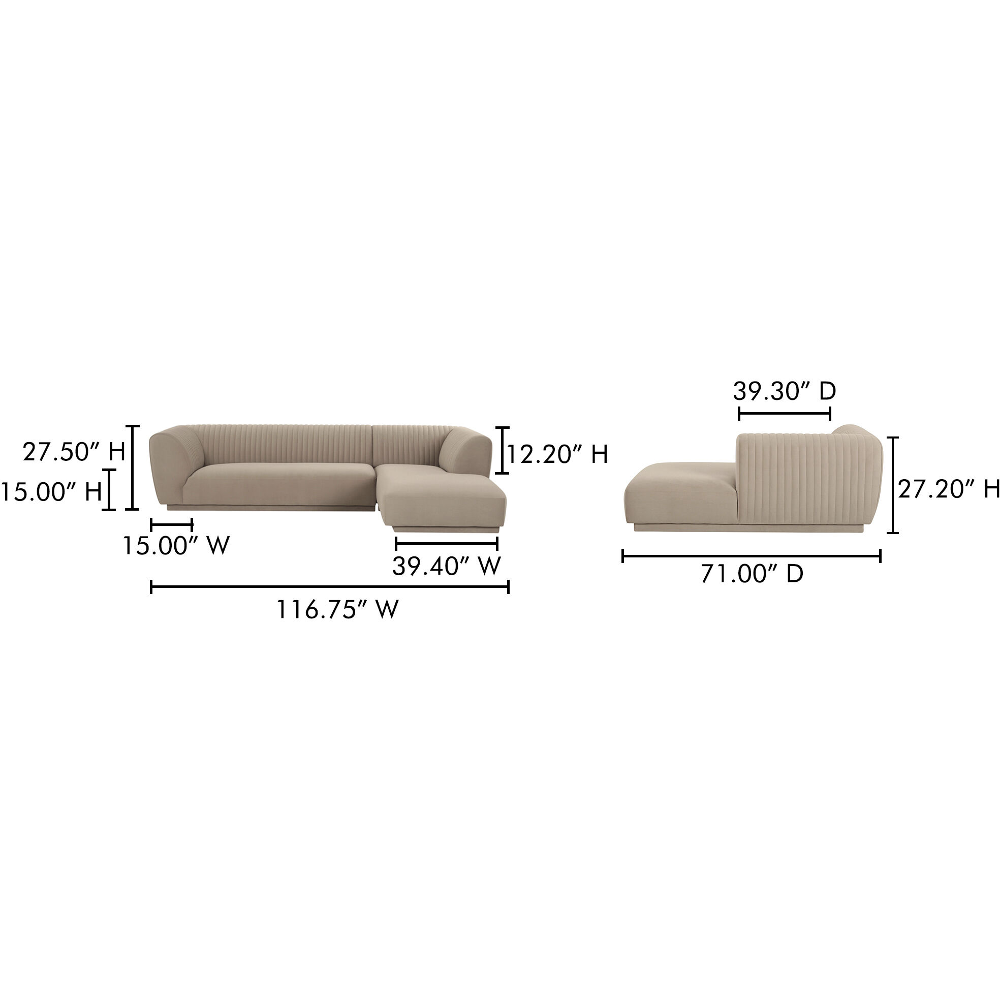 Zandro Beige Sectional, Right