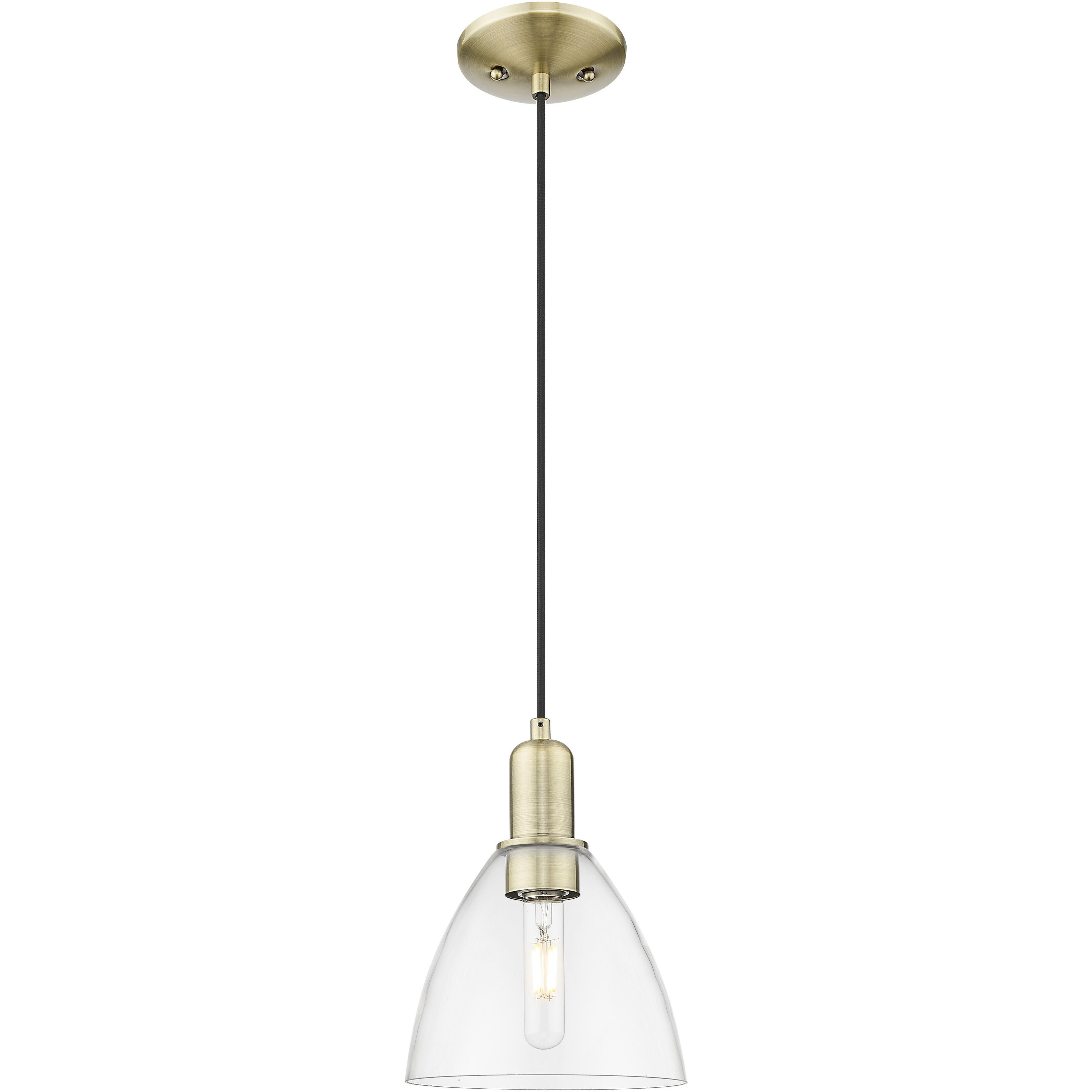 Arcadia Bristol 1 Light 7.5 inch Antique Brass Mini Pendant Ceiling Light in Clear