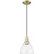 Arcadia Bristol 1 Light 7.5 inch Antique Brass Mini Pendant Ceiling Light in Clear