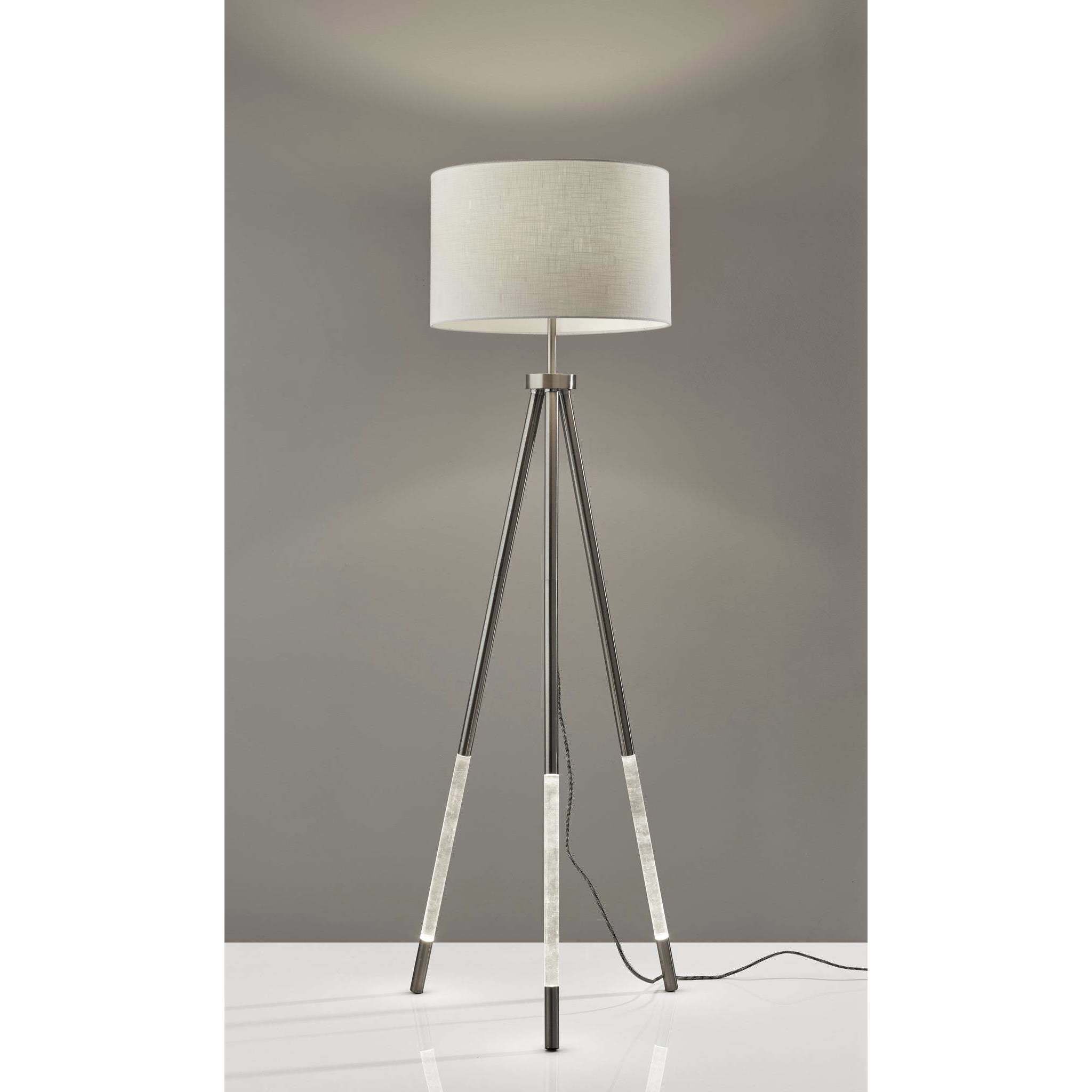 Della 59 inch 150.00 watt Brushed Steel with Clear Acrylic Light Up Legs Floor Lamp Portable Light, with Night Light 
