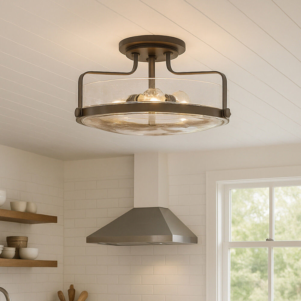 Harper 3 Light 18 inch Oil Rubbed Bronze Indoor Semi-Flush Mount Ceiling Light in Clear Seedy