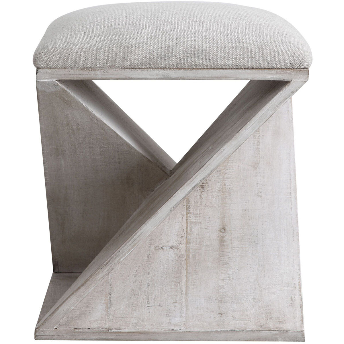 Benue 20 inch White Washed Fir Wood with Neutral Linen Ottoman