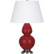 Double Gourd 31 inch 150 watt Ruby Red Glazed Ceramic with Antique Silver Table Lamp Portable Light in Pearl Dupioni
