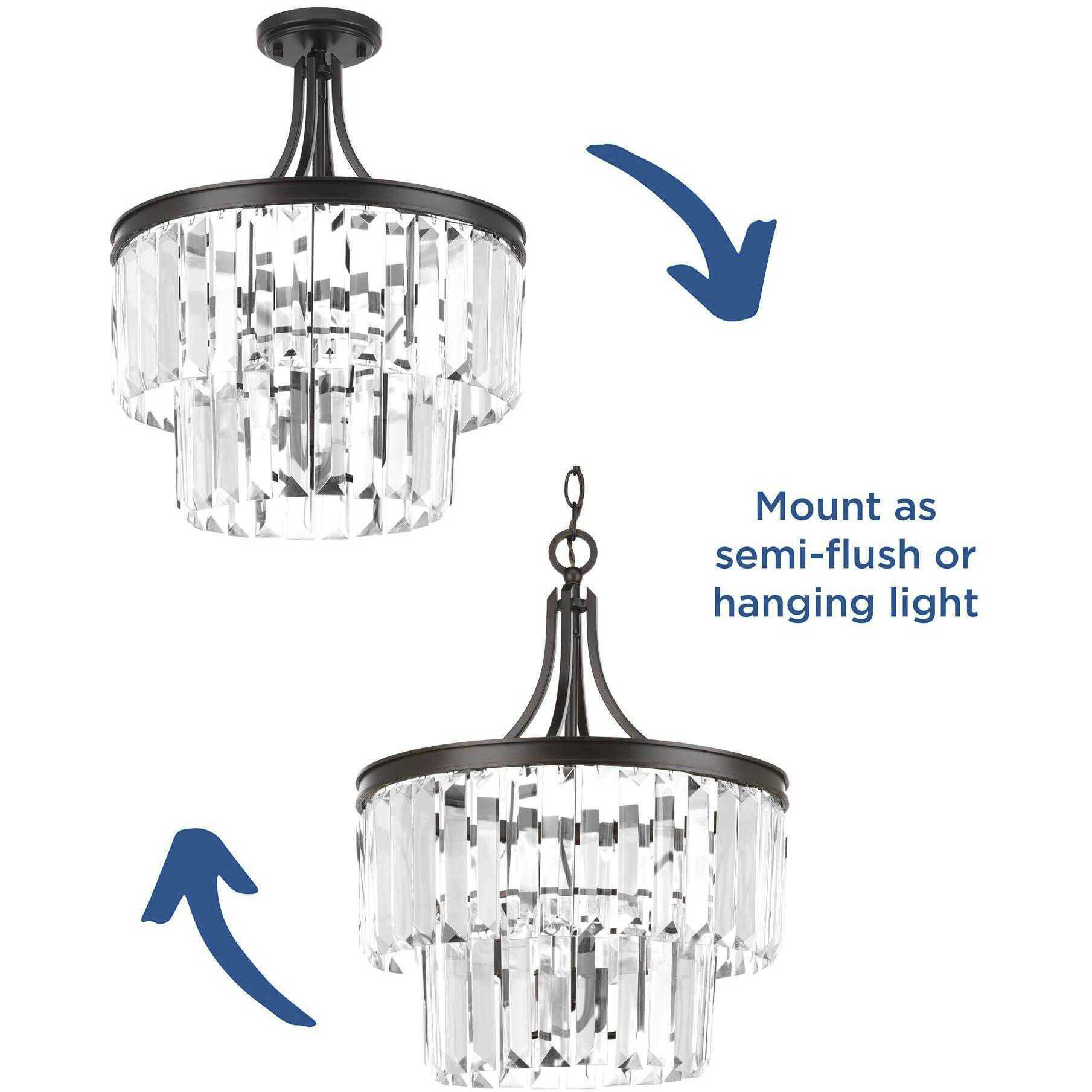 Glimmer 3 Light 16 inch Antique Bronze Semi-Flush Mount Convertible Ceiling Light, Design Series