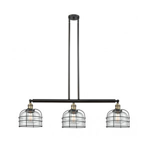Franklin Restoration Large Bell Cage 3 Light 42 inch Black Antique Brass Island Light Ceiling Light in Clear Glass, Franklin Restoration