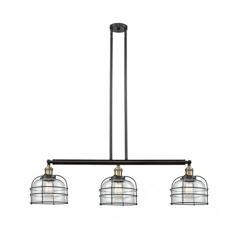 Franklin Restoration Large Bell Cage 3 Light 42 inch Black Antique Brass Island Light Ceiling Light in Clear Glass, Franklin Restoration