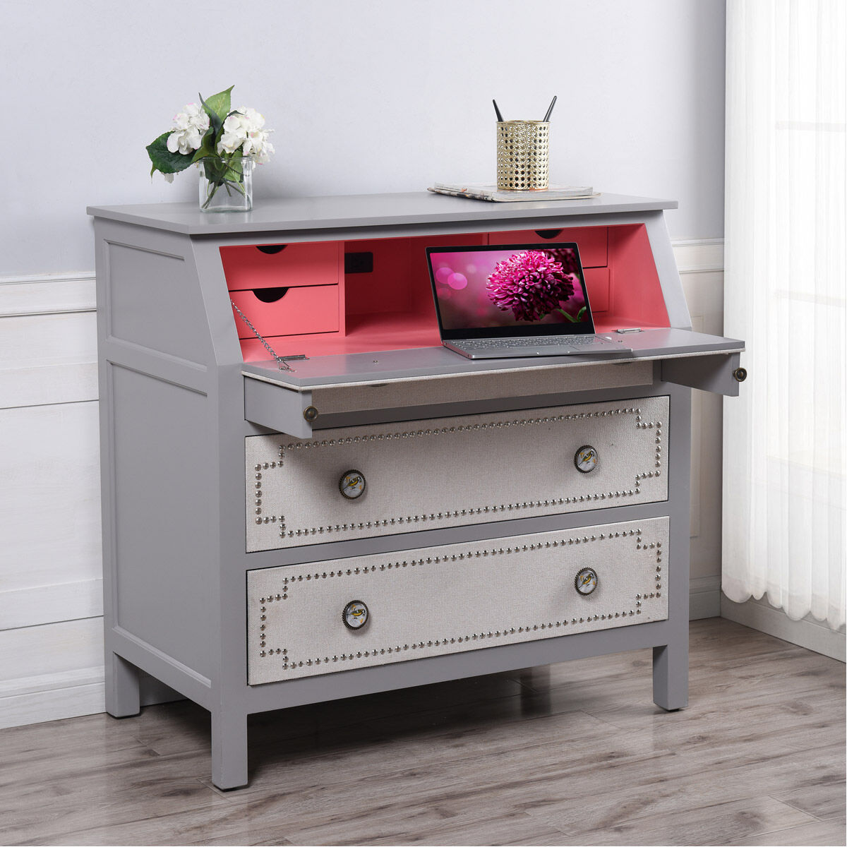 Dann Foley Gray and Cream Convertible Chest