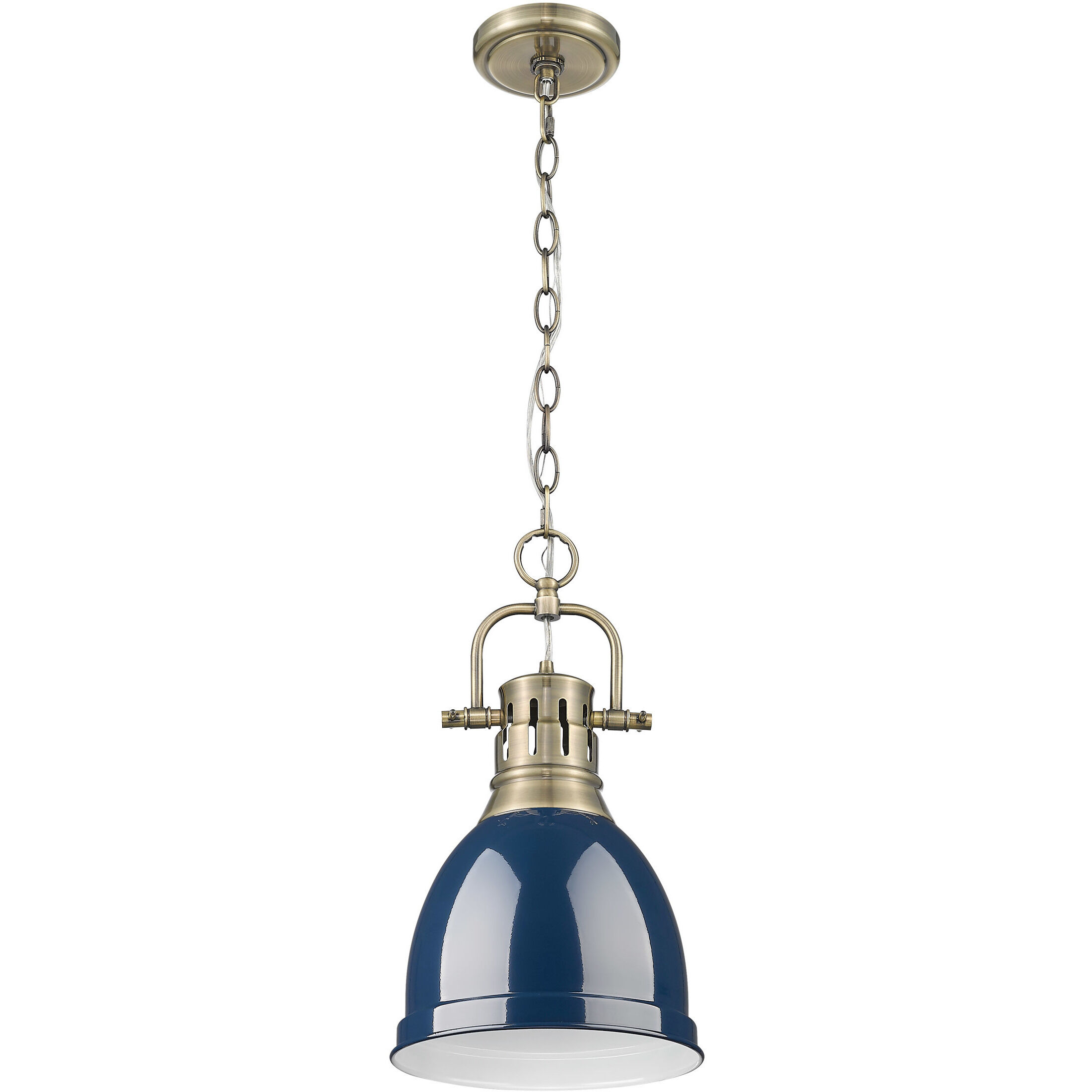 Yep Duncan 1 Light 8.88 inch Aged Brass Pendant Ceiling Light in Navy, Small