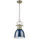 Yep Duncan 1 Light 8.88 inch Aged Brass Pendant Ceiling Light in Navy, Small