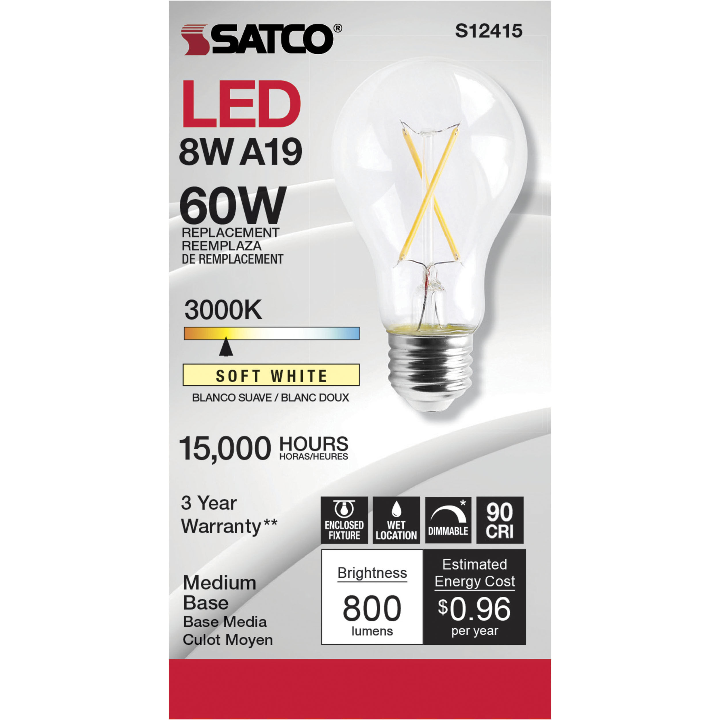 Lumos LED Medium 8.00 watt 120 3000K Light Bulb