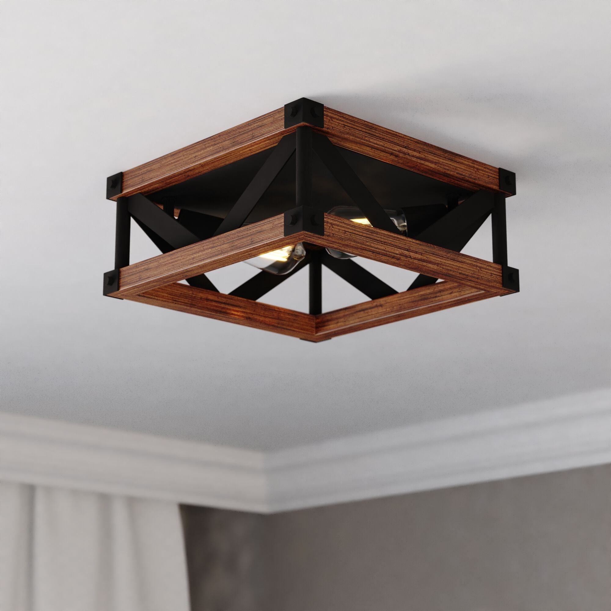 Wade LED 13 inch Matte Black and Sycamore Flush Mount Ceiling Light
