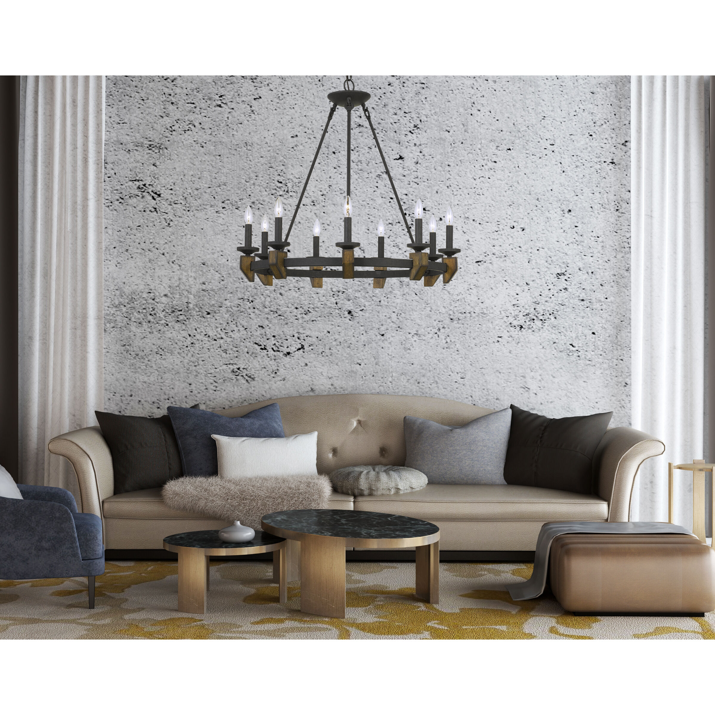 Cruz 9 Light 33 inch Warm Bronze and Wood Chandelier Ceiling Light