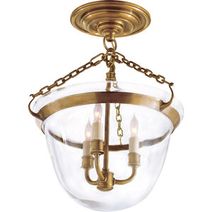 Chapman & Myers Country Bell Jar 3 Light 13 inch Antique-Burnished Brass Semi-Flush Mount Ceiling Light