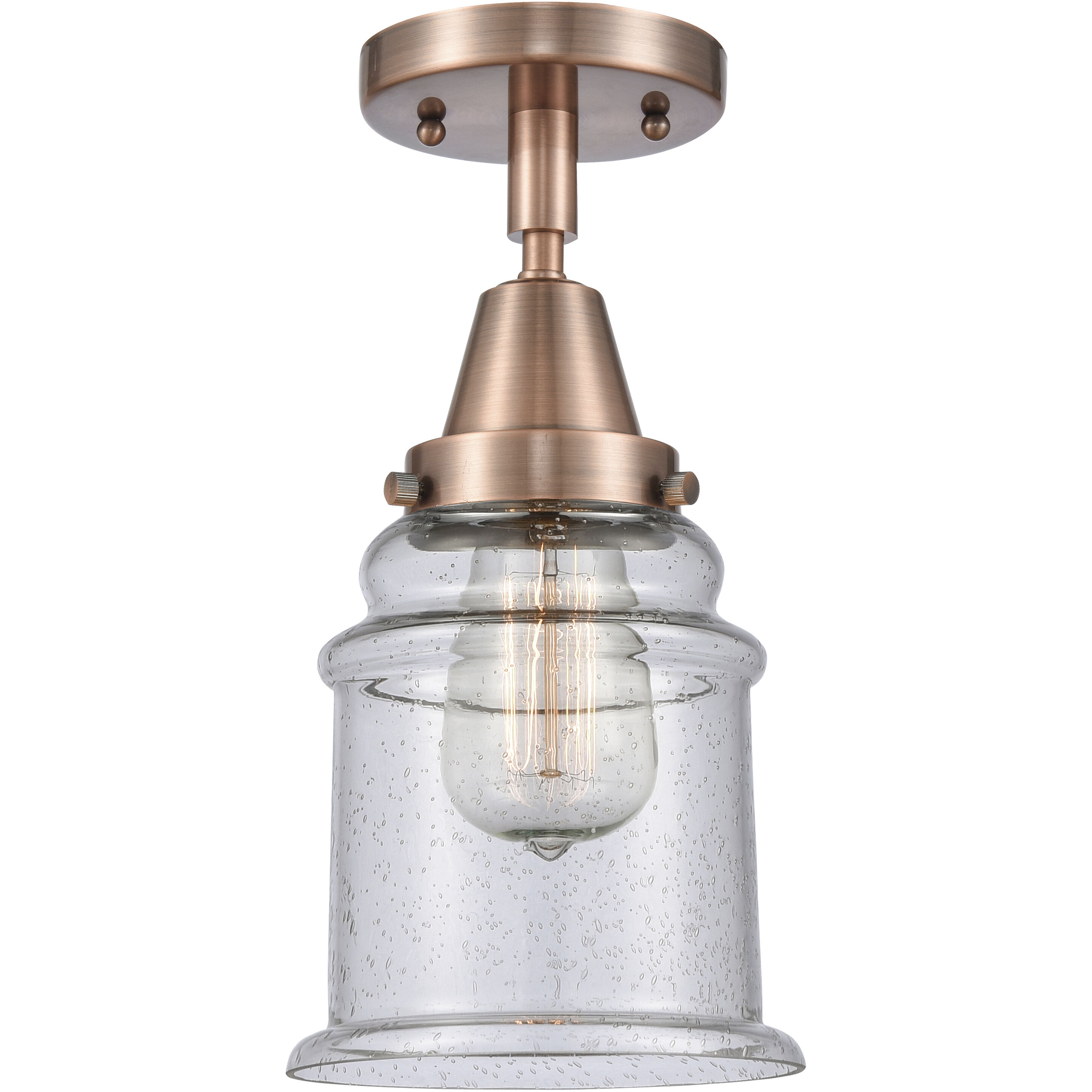 Franklin Restoration Canton LED 6 inch Antique Copper Flush Mount Ceiling Light in Seedy Glass