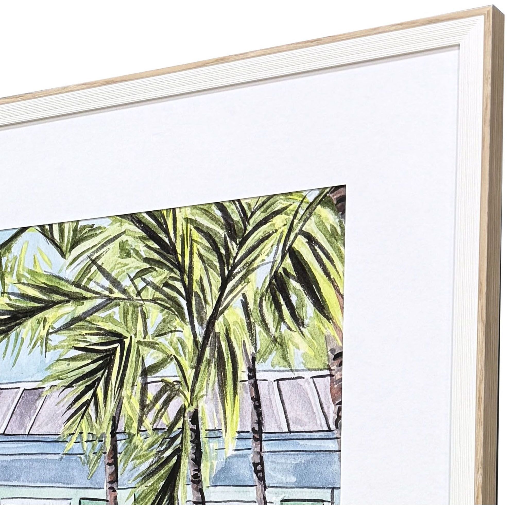 Palm House Green and Blue and White and Yellow Framed Art
