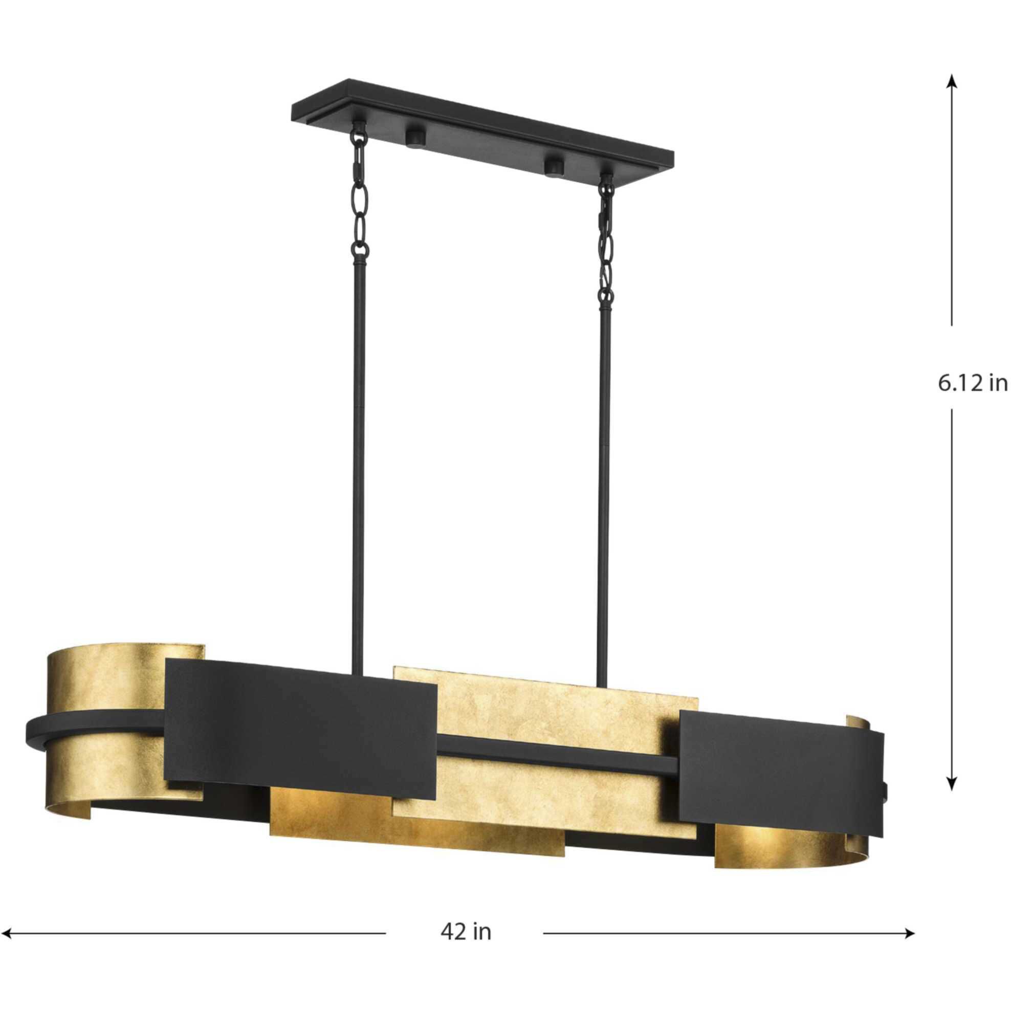 Lowery 4 Light 42 inch Textured Black and Antique Gold Leaf Linear Chandelier Ceiling Light, Design Series
