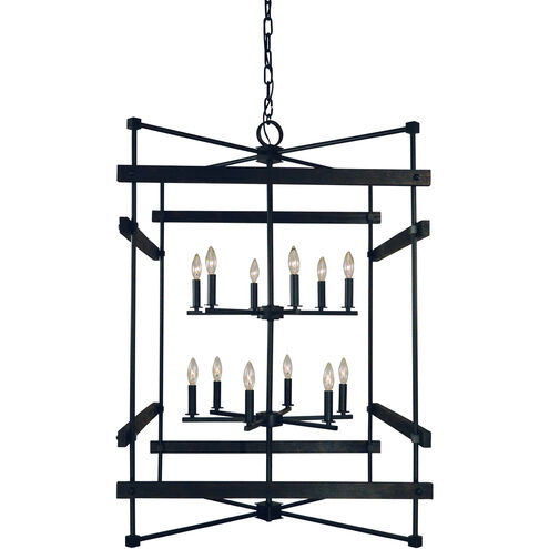 Rustic Chic 12 Light 30 inch Matte Black Foyer Chandelier Ceiling Light