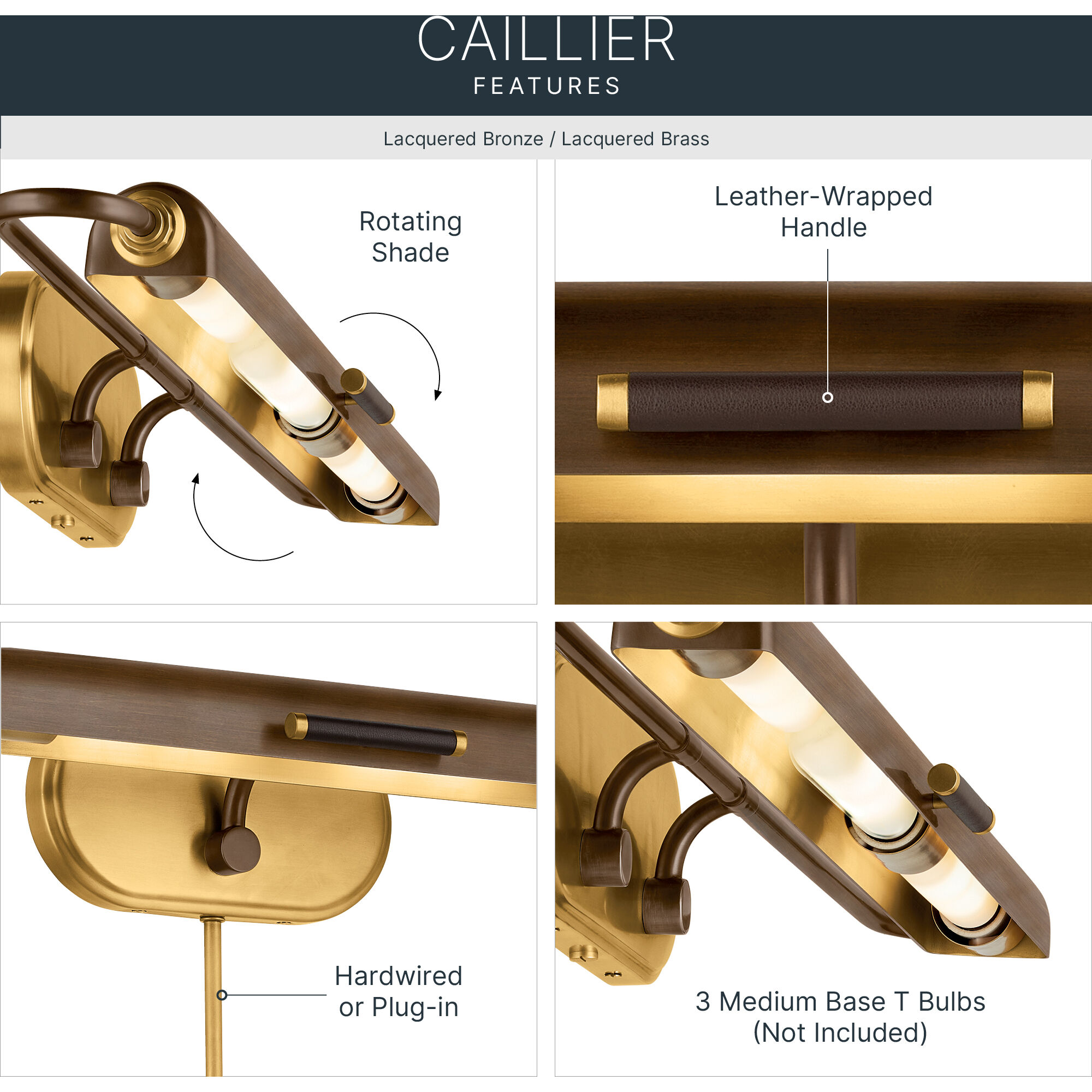 Caillier 39 watt 35.25 inch Lacquered Bronze Picture Light Wall Light