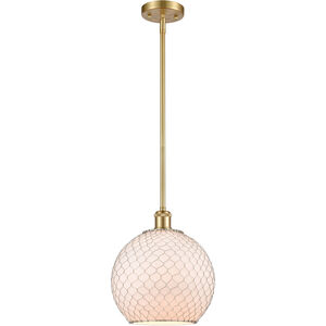 Ballston Large Farmhouse Chicken Wire LED 10 inch Satin Gold Pendant Ceiling Light in White Glass with Nickel Wire, Ballston
