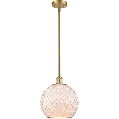 Ballston Large Farmhouse Chicken Wire LED 10 inch Satin Gold Pendant Ceiling Light in White Glass with Nickel Wire, Ballston