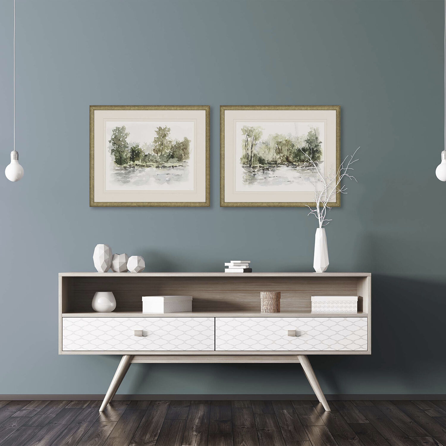 Landscapes Green and Brown and Gray and White Framed Art