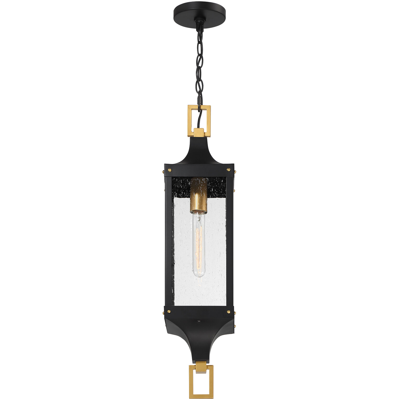 Glendale 1 Light 6.5 inch Matte Black with Burnished Brass Accents Outdoor Hanging Lantern