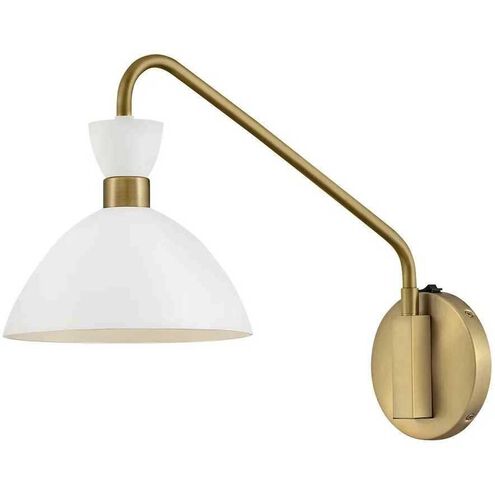 Simon LED 8 inch Matte White with Heritage Brass accents Sconce Wall Light