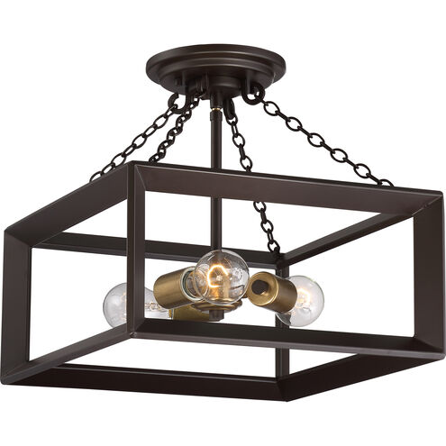 Brook Hall 3 Light 14 inch Western Bronze Semi-Flush Mount Ceiling Light